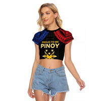 Philippines Independence Day Raglan Cropped T Shirt Proud To Be Pinoy LT05 Female Black - Polynesian Pride