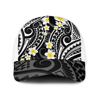 Plumeria With Black Polynesian Tattoo Pattern Baseball Net Cap LT05 One Size White Black - Polynesian Pride