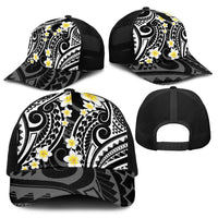 Plumeria With Black Polynesian Tattoo Pattern Baseball Net Cap - Polynesian Pride
