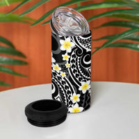 Plumeria With Black Polynesian Tattoo Pattern 4 in 1 Can Cooler Tumbler