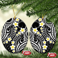 Plumeria With Black Polynesian Tattoo Pattern Ceramic Ornament LT05 Oval Black - Polynesian Pride