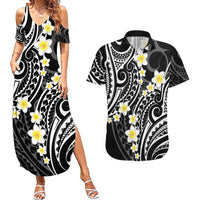 Plumeria With Black Polynesian Tattoo Pattern Couples Matching Summer Maxi Dress and Hawaiian Shirt LT05 Black - Polynesian Pride