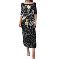 Plumeria With Black Polynesian Tattoo Pattern Family Matching Puletasi and Hawaiian Shirt LT05 Mom's Dress Black - Polynesian Pride