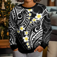 Plumeria With Black Polynesian Tattoo Pattern Kid Ugly Christmas Sweater