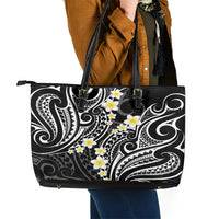 Plumeria With Black Polynesian Tattoo Pattern Leather Tote Bag LT05 - Polynesian Pride
