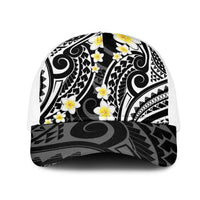 Plumeria With Black Polynesian Tattoo Pattern Mesh Trucker Cap LT05 One Size White Black - Polynesian Pride