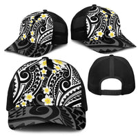 Plumeria With Black Polynesian Tattoo Pattern Mesh Trucker Cap LT05 - Polynesian Pride