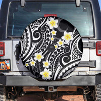 Plumeria With Black Polynesian Tattoo Pattern Spare Tire Cover LT05 Black - Polynesian Pride
