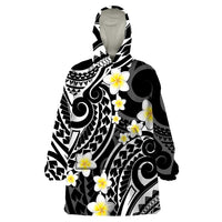 Plumeria With Black Polynesian Tattoo Pattern Wearable Blanket Hoodie LT05 One Size Black - Polynesian Pride