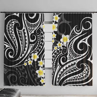 Plumeria With Black Polynesian Tattoo Pattern Window Curtain LT05 With Hooks Black - Polynesian Pride