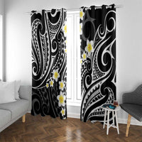 Plumeria With Black Polynesian Tattoo Pattern Window Curtain LT05 With Grommets Black - Polynesian Pride