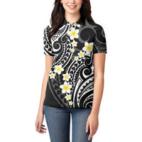 Plumeria With Black Polynesian Tattoo Pattern Women Polo Shirt