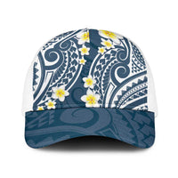 Plumeria With Blue Polynesian Tattoo Pattern Baseball Net Cap LT05 One Size White Blue - Polynesian Pride