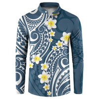 Plumeria With Blue Polynesian Tattoo Pattern Button Sweatshirt LT05 Blue - Polynesian Pride