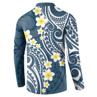 Plumeria With Blue Polynesian Tattoo Pattern Button Sweatshirt LT05 - Polynesian Pride