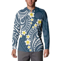 Plumeria With Blue Polynesian Tattoo Pattern Button Sweatshirt LT05 - Polynesian Pride