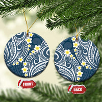 Plumeria With Blue Polynesian Tattoo Pattern Ceramic Ornament LT05 Circle Blue - Polynesian Pride