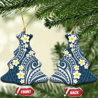 Plumeria With Blue Polynesian Tattoo Pattern Ceramic Ornament LT05 Christmas Tree Blue - Polynesian Pride