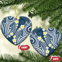 Plumeria With Blue Polynesian Tattoo Pattern Ceramic Ornament LT05 Heart Blue - Polynesian Pride