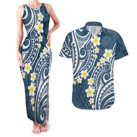 Plumeria With Blue Polynesian Tattoo Pattern Couples Matching Tank Maxi Dress and Hawaiian Shirt LT05 Blue - Polynesian Pride