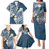 Plumeria With Blue Polynesian Tattoo Pattern Family Matching Puletasi and Hawaiian Shirt LT05 - Polynesian Pride