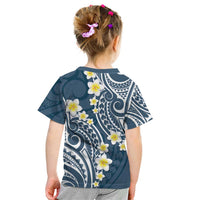 Plumeria With Blue Polynesian Tattoo Pattern Kid T Shirt