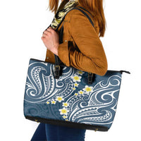 Plumeria With Blue Polynesian Tattoo Pattern Leather Tote Bag LT05 Blue - Polynesian Pride