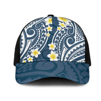Plumeria With Blue Polynesian Tattoo Pattern Mesh Trucker Cap LT05 One Size Black Blue - Polynesian Pride