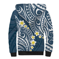 Plumeria With Blue Polynesian Tattoo Pattern Sherpa Hoodie LT05 - Polynesian Pride