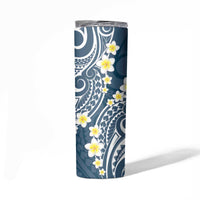 Plumeria With Blue Polynesian Tattoo Pattern Skinny Tumbler LT05 - Polynesian Pride
