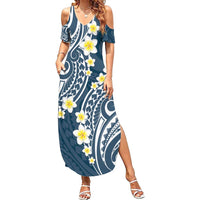 Plumeria With Blue Polynesian Tattoo Pattern Summer Maxi Dress LT05 Women Blue - Polynesian Pride