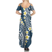 Plumeria With Blue Polynesian Tattoo Pattern Summer Maxi Dress LT05 - Polynesian Pride