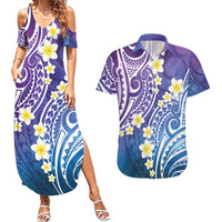 Plumeria With Galaxy Polynesian Tattoo Pattern Couples Matching Summer Maxi Dress and Hawaiian Shirt LT05 Galaxy - Polynesian Pride