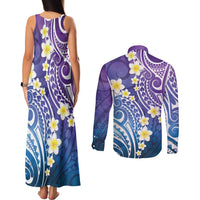 Plumeria With Galaxy Polynesian Tattoo Pattern Couples Matching Tank Maxi Dress and Long Sleeve Button Shirt LT05 - Polynesian Pride