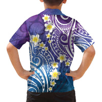 Plumeria With Galaxy Polynesian Tattoo Pattern Family Matching Off The Shoulder Long Sleeve Dress and Hawaiian Shirt