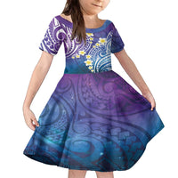 Plumeria With Galaxy Polynesian Tattoo Pattern Family Matching Puletasi and Hawaiian Shirt LT05 Daughter's Dress Galaxy - Polynesian Pride