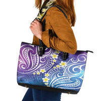 Plumeria With Galaxy Polynesian Tattoo Pattern Leather Tote Bag LT05 Galaxy - Polynesian Pride