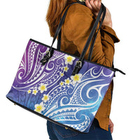 Plumeria With Galaxy Polynesian Tattoo Pattern Leather Tote Bag LT05 - Polynesian Pride