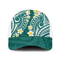 Plumeria With Teal Polynesian Tattoo Pattern Baseball Net Cap - Polynesian Pride