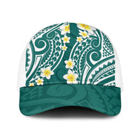 Plumeria With Teal Polynesian Tattoo Pattern Baseball Net Cap LT05 One Size White Teal - Polynesian Pride