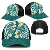 Plumeria With Teal Polynesian Tattoo Pattern Baseball Net Cap LT05 - Polynesian Pride