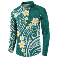 Plumeria With Teal Polynesian Tattoo Pattern Button Sweatshirt LT05 - Polynesian Pride