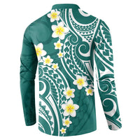 Plumeria With Teal Polynesian Tattoo Pattern Button Sweatshirt LT05 - Polynesian Pride