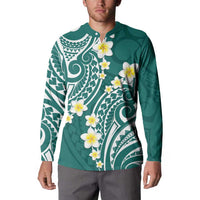 Plumeria With Teal Polynesian Tattoo Pattern Button Sweatshirt LT05 - Polynesian Pride