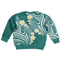 Plumeria With Teal Polynesian Tattoo Pattern Kid Ugly Christmas Sweater