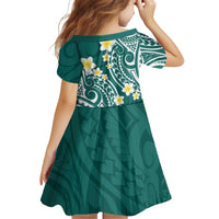 Plumeria With Teal Polynesian Tattoo Pattern Kid Short Sleeve Dress