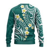 Plumeria With Teal Polynesian Tattoo Pattern Ugly Christmas Sweater