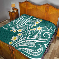 Plumeria With Teal Polynesian Tattoo Pattern Quilt