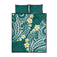 Plumeria With Teal Polynesian Tattoo Pattern Quilt Bed Set LT05 - Polynesian Pride