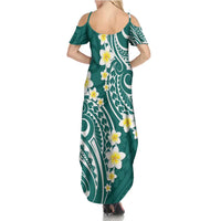 Plumeria With Teal Polynesian Tattoo Pattern Summer Maxi Dress LT05 - Polynesian Pride